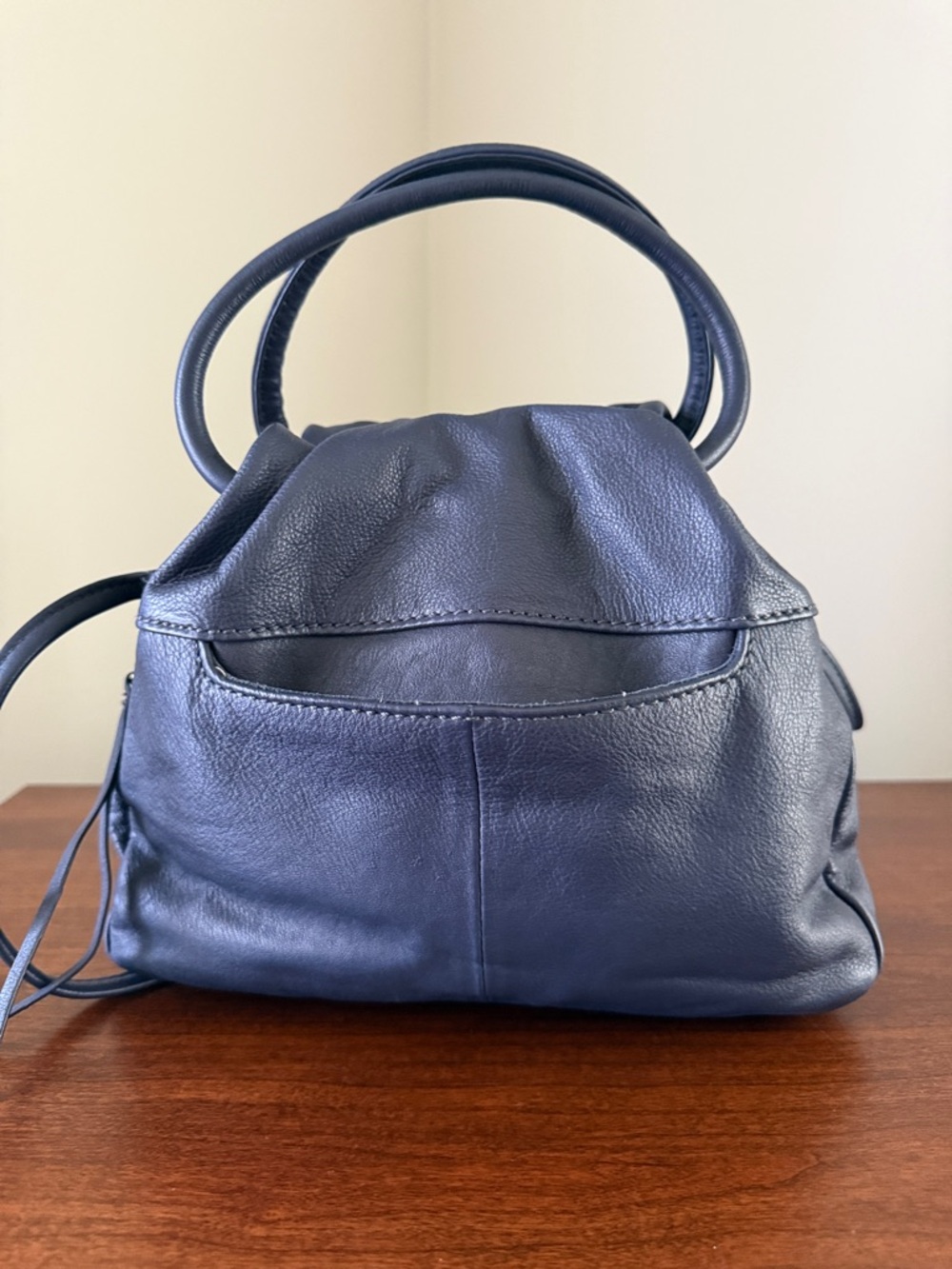 HOBO Navy Pebbled Leather Shoulder Bag with Top Handles - Picture 2 of 3